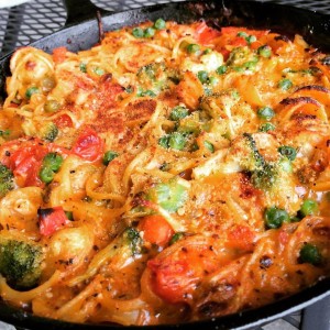 Baked Chicken Creamy Tomato and Linguine Skillet