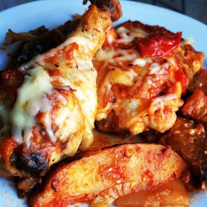 Chicken in a Spicy Tomato and Eggplant Sauce with potatoes