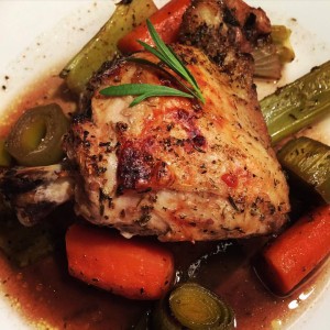 Port Wine Cajun Chicken with Leek Carrot Celery